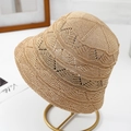 Detailed view of breathable hollow-out knitted bucket hat for sun protection - One Size / Khaki (V-Shaped Pattern)