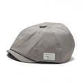 Minimalist grey newsboy cap for men and women featuring textured woven fabric in retro style - Grey With Label