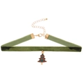 Collier ras du cou en velours vert avec pendentif sapin de Noël et chaîne dorée réglable - Style Sapin de Noël (Vert Foncé)