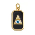 Rectangular golden evil eye charm with black enamel inlay and blue zircon detail - Black Background Evil Eye