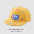 Kids bright yellow dinosaur baseball cap with blue rubber patch and red line art - Kids 3-10 Years (50-54CM) / Dinosaur Yellow