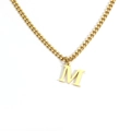 Minimalist 18K gold plated stainless steel curb chain necklace with letter M pendant - Letter M / Gold