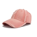 Vintage coral pink washed cotton denim baseball cap with distressed frayed edge details - Pink