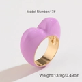 Purple heart enamel ring in golden finish, size 17, weighing 13.9g, fashion jewelry - 17# / Purple
