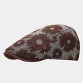 Stylish brown daisy floral print newsboy cap with retro British style for men and women - Adjustable / Dark Brown