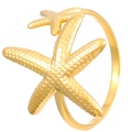 Adjustable golden starfish ring with textured marine design for women made of stainless steel - 18k Gold Starfish Style (3675)