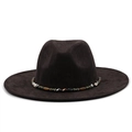 Unisex dark brown suede cowboy hat with wide brim and decorative beaded chain strap - M (56-58cm) / Coffee