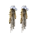 Golden wheat fireworks earrings with zircon long tassels and elegant leaf design - Gold & Silver Tone (925 Silver Needle)