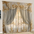 Luxury silver-grey blackout curtains with gold floral embroidery and matching valance - Silver Grey Gold Embroidery