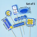 Blue and yellow 7-piece graduation cake toppers set with Chinese motivational text - Fearless Face
