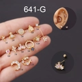 Detailed macro view of 12 gold titanium steel cartilage studs with zircon butterfly and saturn - Leaf Wheat Style (11#) / Gold