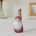 Gnome de Noël rouge avec bonnet tricoté gris et longue barbe en fausse fourrure - Style D (Bonnet en Tricot à Flocons de Neige Gris)