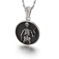 Vintage silver skull pendant necklace with OM symbol on black background and woven chain - Round Skull Style (KP42084-BD)