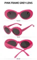 Pink oval sunglasses with gray lenses shown from front, side and back angles - Pink Frame Grey Lens