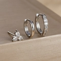 Macro detail of silver S925 sterling silver earring set with cubic zirconia stones - Silver (Y26071-2)