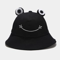 Cartoon black frog bucket hat with 3D eyes and embroidered smile for outdoor leisure - M (56-58cm) / Black