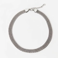 Silver 10mm wide mesh chain choker necklace with adjustable lobster clasp closure - Silver Necklace (PDD1046)