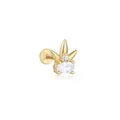 Detail shot of the S925 sterling silver stamp on golden oval zircon earring stud - Single Gold #4 (Crown Shape)