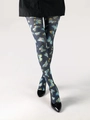 Detailed view of sheer tights featuring vibrant butterfly prints and black patent heels - 1830 Dark Background Colorful Butterfly