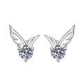 Elegant silver wing stud earrings with round-cut sparkling cubic zirconia stones - TED277-Angel Wing Stud Earrings