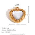 18K gold plated stainless steel heart pendant with floral relief and dimensions - Vintage Pattern White Agate Shell Pendant - Gold
