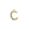 Detail of gold letter C pendant featuring white pearls and a blue bead accent - Pearl Letter C - Blue