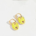Chic oval hoop earrings with gold finish and vibrant neon yellow cracked enamel texture - Yellow (ES2620-4)