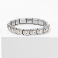 Italian charm bracelet in stainless steel featuring rose gold heart modular links - Heart Beige Gem (18 Links)
