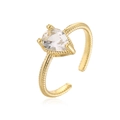 Close-up of gold pear-shaped zircon ring with adjustable twisted rope band detail - Adjustable Open / Transparent/White Zirconia