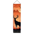 Forest deer silhouette wall tapestry in orange sunset style with decorative tassels - 32.5x130cm / Style-7 (Deer & Sun)
