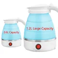 Portable folding electric kettle in blue silicone, 0.6L and 1.2L capacity variants - 1200ml Button Version (blue) / European Standard Plug (in Stock) 220v