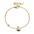Minimalist gold stainless steel bracelet with colorful enamel sailboat and zircon stone - Sailboat Style (XN431-14)