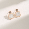Square shell stud earrings in rose gold with marble texture and small sparkling crystals - Square Shell (E028C) / Rose Gold