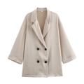 Detail of beige textured fabric with black double-breasted buttons and size S tag - S / Blazers / Apricot