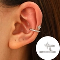 Silver double-layer ear cuff with hexagon star design and sparkling zircon stones - White K - Bright Star Style (8429)