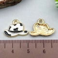 Cowboy hat pendant charm with cow print enamel and gold metal back detail - White Cowboy Hat (21854)