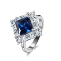 Elegant S925 silver ring featuring a large square blue gemstone with white zircon accents - Lzr26-p-6