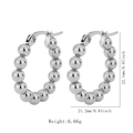 Polished silver beaded hoop earrings in stainless steel with dimension measurements - JH510-1-Steel Color Round Hoop Earrings