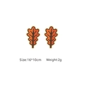 Autumn-themed orange maple leaf stud earrings with detailed black outlines - Leaf A195