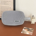 Gray mesh makeup bag with BEAR logo and portable handle for travel organization - Rectangular Handheld / Gray