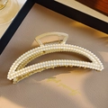 Elegant gold finish claw clip with inlaid white faux pearls for hair styling - Gold Double Row Pearl Arched Claw