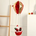 Christmas Santa Claus hot air balloon hanging ornament with red and gold balloon and velvet basket - Small