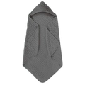 Detail of grey 6-layer muslin cotton baby hooded towel showing textured soft fabric - Dark Gray