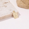 Vintage golden sun and moon zircon pendant necklace with sunburst engraving on stone base - K-0590 (Rectangular Starburst Tag)