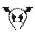 Detailed set of black lace bat wing headband and hair clips for Halloween party - Black Bat Wing Lace Headband + Clips Set
