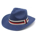 Dettaglio del cappello di paglia blu navy con nastro decorativo a motivo greco - M (56-58cm) / Blu navy