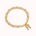Beaded pearl bracelet with gold beads and a sparkling diamond-set letter R pendant - Letter R