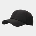 Detail of water-resistant black baseball cap showing triple-stitched brim and breathable vents - Adjustable / Black