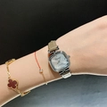 Montre à quartz carrée minimaliste pour femme avec boîtier argenté et bracelet beige - Cuir Gris Boîtier Argenté
