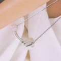Collier sourire en acier titane argenté avec pendentif pavé de zircones cubiques - 9116-smiley Argenté